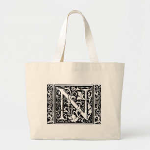 Buchstabe N Mittelalterliche Monogramm-Kunst Neue Jumbo Stoffbeutel