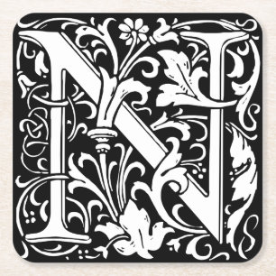 Buchstabe N Mittelalterliche Monogramm-Kunst Neue Rechteckiger Pappuntersetzer