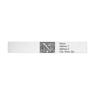Buchstabe N Mittelalterliche Monogramm-Kunst Neue Rundum-Adressaufkleber