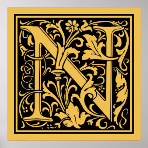 Buchstabe N Mittelalterliches Monogramm Vintage In Poster