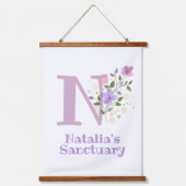 Buchstabe N plus Vorname mit Blumenmuster Wandteppich Mit Holzrahmen (Vorderseite)