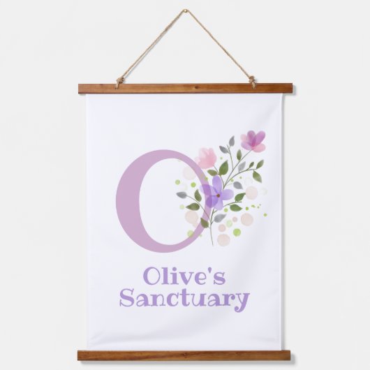 Buchstabe O plus Vorname mit Blumenmuster Wandteppich Mit Holzrahmen (Vorderseite)