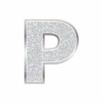 Buchstabe P Fotoskulptur Ornament<br><div class="desc">Imitat-Glitterverzierung des Buchstaben P silberne</div>