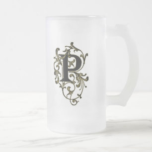 Buchstabe 'P' in goldenen Weinreben ummantelt - Ta Mattglas Bierglas