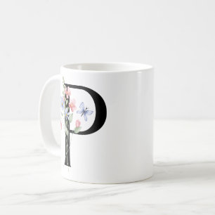 Buchstabe P mit Blumen Kaffeetasse