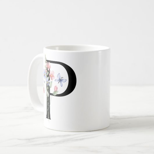 Buchstabe P mit Blumen Kaffeetasse (Vorderseite Links)