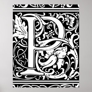 Buchstabe P Mittelalterliche Monogramm-Kunst Art N Poster