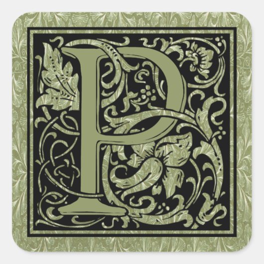 Buchstabe P Monogramm Quadratischer Aufkleber (Vorderseite)