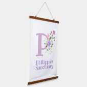 Buchstabe P plus Vorname mit Blumenmuster Wandteppich Mit Holzrahmen (Gewinkelt)