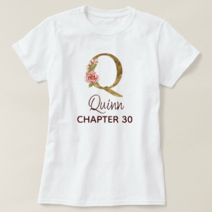 Buchstabe Q Gold Monogramm Blush Rosa Rosen Geburt T-Shirt