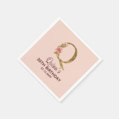 Buchstabe Q Gold Monogramm Blush Rosa Rosen Serviette (Ecke)