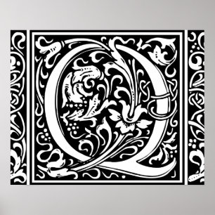 Buchstabe Q Mittelalterliche Monogramm-Kunst Art N Poster