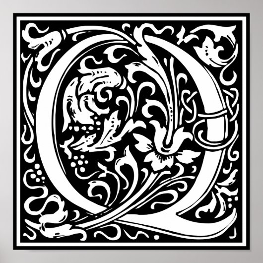 Buchstabe Q Mittelalterliche Monogramm-Kunst Art N Poster (Vorne)