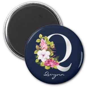 Buchstabe Q   Name   Floral White Metallic Monogra Magnet
