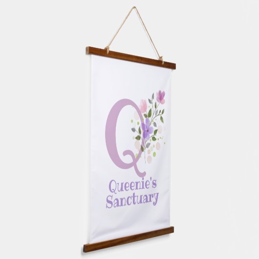 Buchstabe Q plus Vorname mit Blumenmuster Wandteppich Mit Holzrahmen (Gewinkelt)