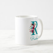 Buchstabe R Aquamarin rosa Kaffeetasse (VorderseiteRechts)