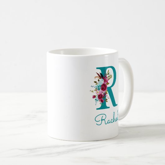 Buchstabe R Aquamarin rosa Kaffeetasse (VorderseiteRechts)
