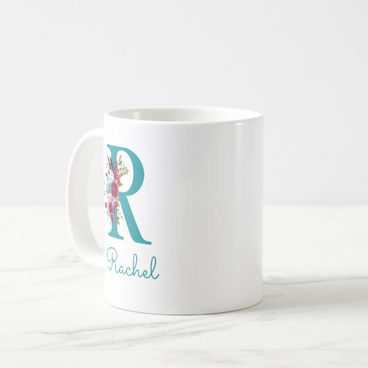 Buchstabe R Aquamarin rosa Kaffeetasse (Vorderseite Links)