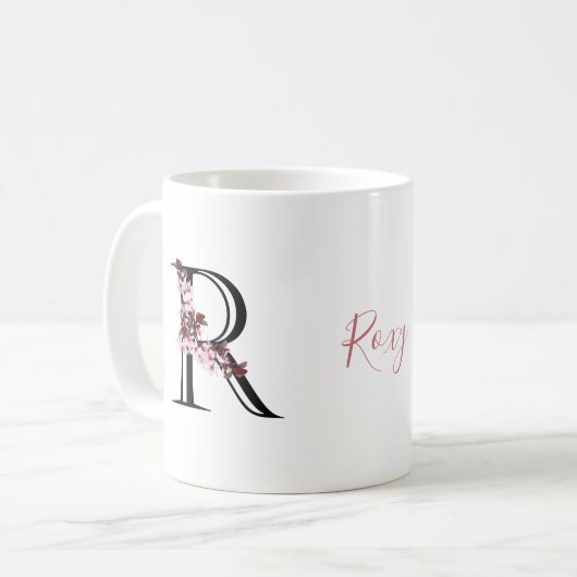 Buchstabe R, Cherry Blossom | Monogramm-Skriptname Kaffeetasse (Vorderseite Links)