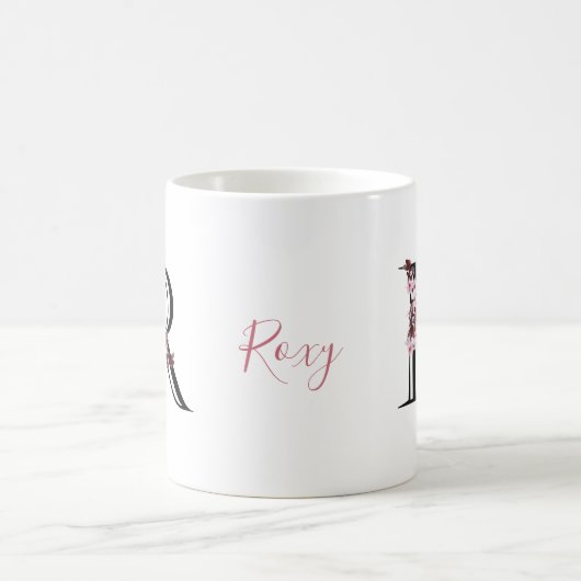 Buchstabe R, Cherry Blossom | Monogramm-Skriptname Kaffeetasse (Mittel)