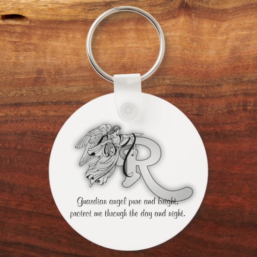 Buchstabe R Engel Monogramm Alphabet Schlüsselanhänger (Vorderseite)