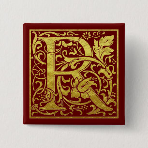 Buchstabe R Erster Brief Imitat Gold Red Button