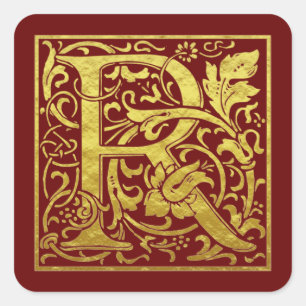 Buchstabe R Erster Brief Imitat Gold Red Quadratischer Aufkleber