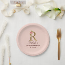 Buchstabe R Gold Monogramm Blush Rosa Rosen