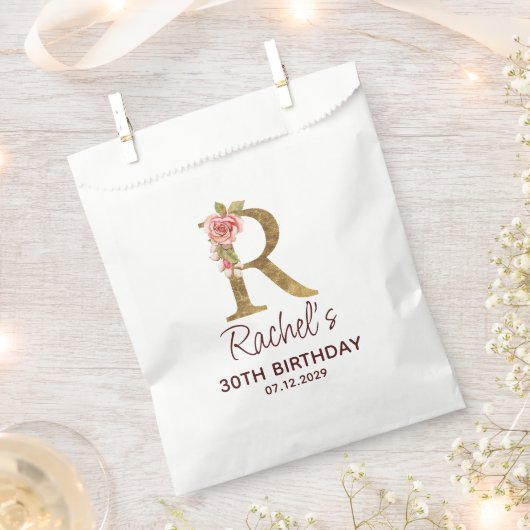 Buchstabe R Gold Monogramm Rosa Rosen Geschenktütchen (Ausgeschnitten)