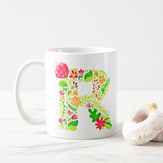 Buchstabe R in Blume Tasse (Mit Donut)