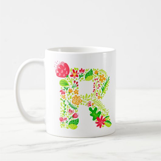 Buchstabe R in Blume Tasse (Links)