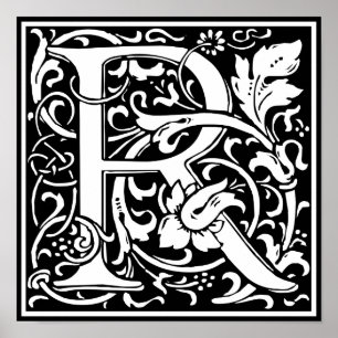 Buchstabe R Mittelalterliche Monogramm-Kunst Art N Poster