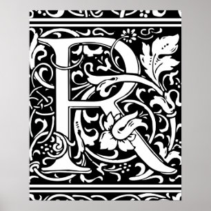 Buchstabe R Mittelalterliche Monogramm-Kunst Art N Poster
