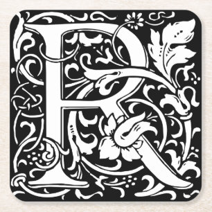 Buchstabe R Mittelalterliche Monogramm-Kunst Art N Rechteckiger Pappuntersetzer