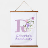 Buchstabe R plus Vorname mit Blumenmuster Wandteppich Mit Holzrahmen (Vorderseite)