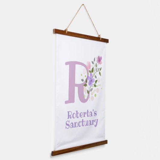 Buchstabe R plus Vorname mit Blumenmuster Wandteppich Mit Holzrahmen (Gewinkelt)