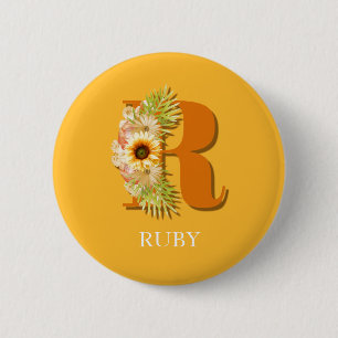 Buchstabe R Sonnenblume Florales Monogramm mit Nam Button