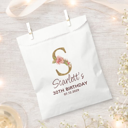 Buchstabe S Gold Monogramm Rosarote Rosen Geschenktütchen (Ausgeschnitten)