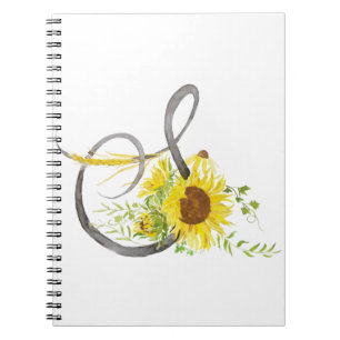 Buchstabe S Kalligrafie Sonnenblume Wasserfarbe Notizblock