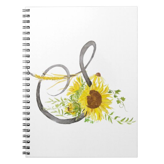 Buchstabe S Kalligrafie Sonnenblumen Aquarell Notizblock (Vorderseite)