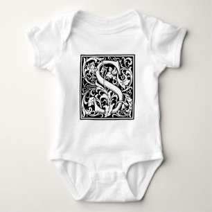 Buchstabe S Mittelalterliche Monogramm-Kunst Art N Baby Strampler