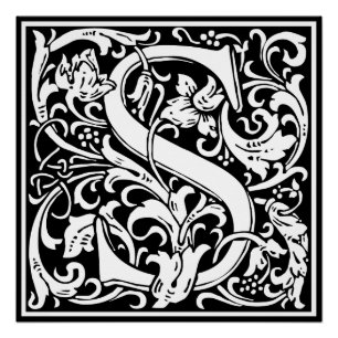 Buchstabe S Mittelalterliche Monogramm-Kunst Art N Poster