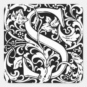 Buchstabe S Mittelalterliche Monogramm-Kunst Art N Quadratischer Aufkleber