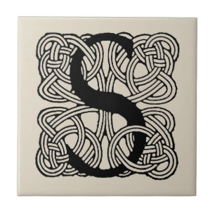 Buchstabe S Monogramm Vintage-Keltischer Knotendru Fliese