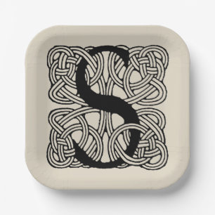 Buchstabe S Monogramm Vintage-Knotenprint Pappteller