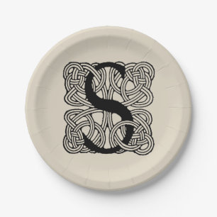 Buchstabe S Monogramm Vintage-Knotenprint Pappteller