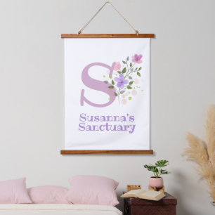 Buchstabe S plus Vorname mit Blumenmuster Wandteppich Mit Holzrahmen