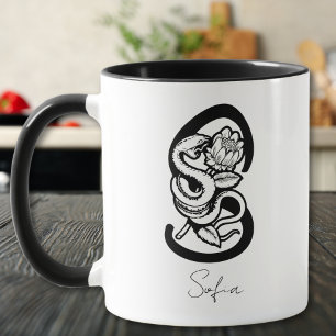 Buchstabe S   Schwarzes Monogramm – Schlange & Blü Tasse