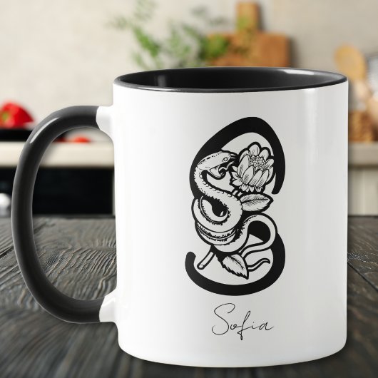 Buchstabe S | Schwarzes Monogramm – Schlange & Blü Tasse