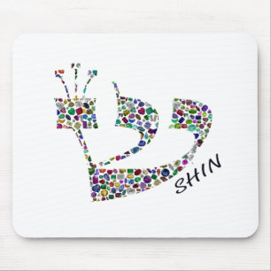 Buchstabe Shin aus Edelsteinen in allen Farben Mousepad